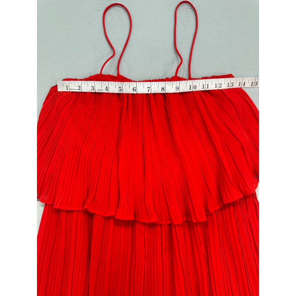 Zara Red Pleated Strappy Wide Leg Culotte Jumpsuit Ruffle Overlay Size M - Picture 8 of 10